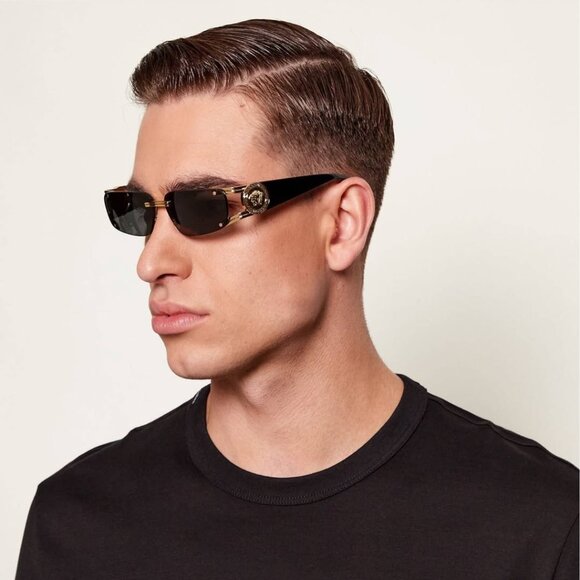 Versace VE2291 10016G Sunglasses Silver/Black Rectangle Frame, Grey Lenses main image 4